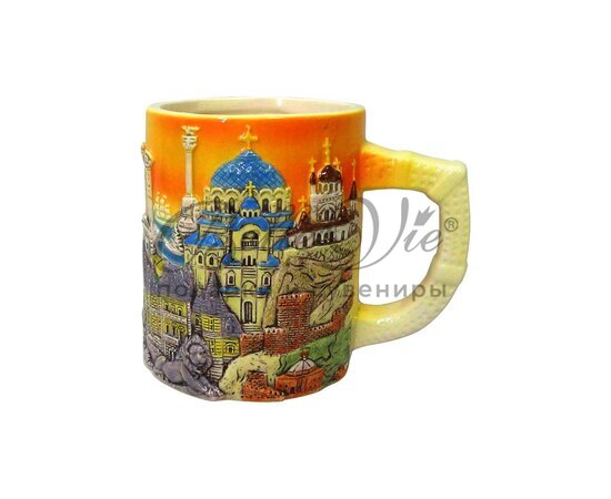 Купить сувенир декоративный кружка Крым коллаж оранжевая в Симферополе