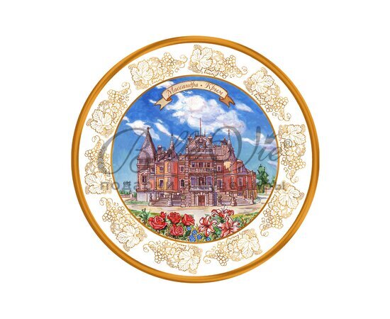 Тарелка декоративная фарфоровая -  Массандра, жёлтое золото, диаметр 15 см купить оптом в Крыму