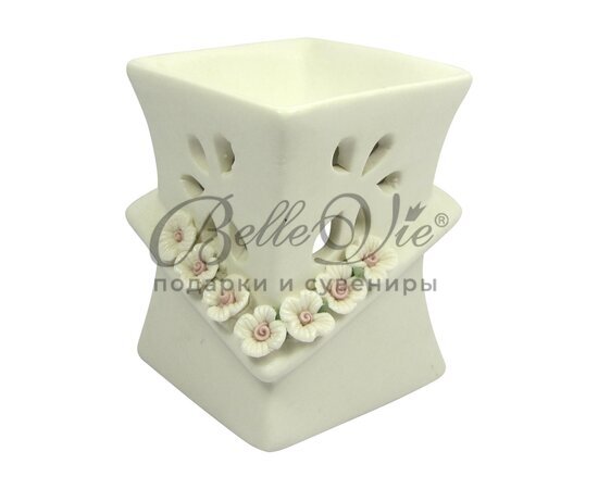 Аромалампа из керамики белая - матовая квадратная с цветами (2 вида) купить в Симферополе, Крыму