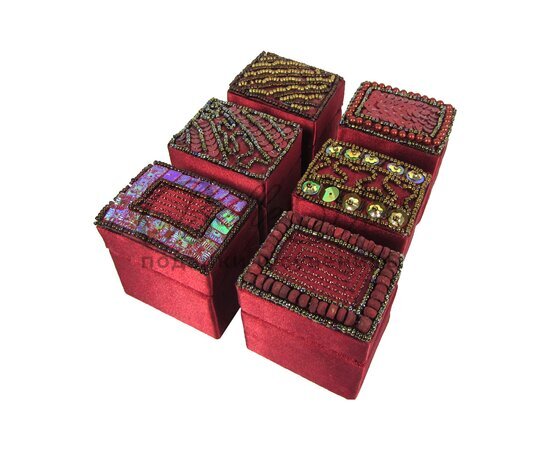 Набор из 6 маленьких шкатулок вышитых, атлас, каштановый цвет, 3,5х5  см купить оптом в Симферополе, Крыму