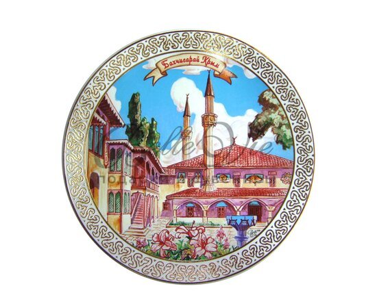 Тарелка фарфоровая Бахчисарай, желтое золото, диаметр 15 см купить оптом в Симферополе, Крыму