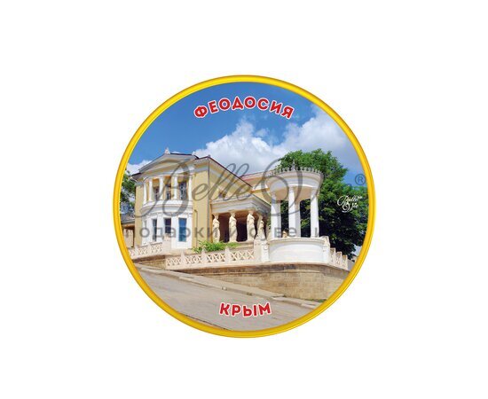 Магнит фарфоровый Феодосия, Дача Милос, диаметр 5 см купить оптом в Крыму